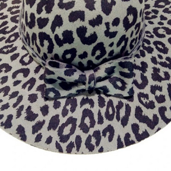 WZCX Леопард с широка периферия Дамска филцова шапка Есен Зима Мода Bow Dome Корейска версия Лична джаз шапка Шапка за възрастни