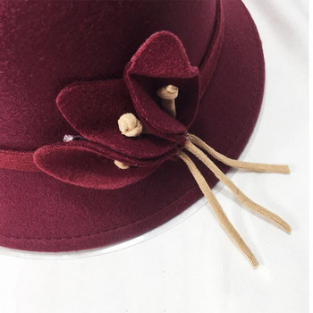 Fedora шапка с панделка за жени Едноцветна есенно-зимна имитация на вълнена джаз шапка Елегантна дамска църковна сватбена боне