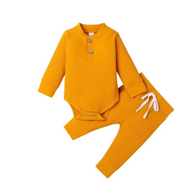 16 culori Seturi de tricot solid pentru bebeluși Nou-născut Bebeluși Fete Băieți Toamnă Iarnă Salopetă cu mânecă lungă + Pantaloni elastici Tinuta pentru copil mic 0-24M