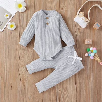 16 culori Seturi de tricot solid pentru bebeluși Nou-născut Bebeluși Fete Băieți Toamnă Iarnă Salopetă cu mânecă lungă + Pantaloni elastici Tinuta pentru copil mic 0-24M