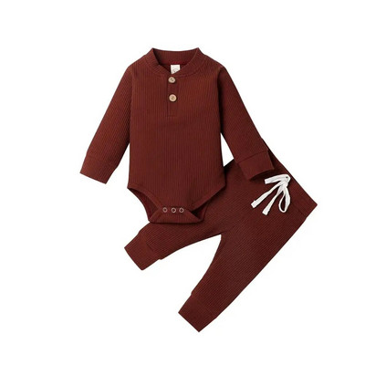 16 culori Seturi de tricot solid pentru bebeluși Nou-născut Bebeluși Fete Băieți Toamnă Iarnă Salopetă cu mânecă lungă + Pantaloni elastici Tinuta pentru copil mic 0-24M