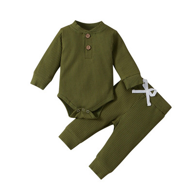 16 culori Seturi de tricot solid pentru bebeluși Nou-născut Bebeluși Fete Băieți Toamnă Iarnă Salopetă cu mânecă lungă + Pantaloni elastici Tinuta pentru copil mic 0-24M