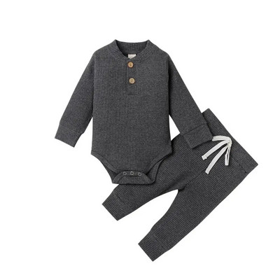 16 culori Seturi de tricot solid pentru bebeluși Nou-născut Bebeluși Fete Băieți Toamnă Iarnă Salopetă cu mânecă lungă + Pantaloni elastici Tinuta pentru copil mic 0-24M