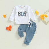 Ocazional Nou Bebeluși Băieți Ținute cu mânecă lungă Haine Moda scrisori Imprimare Hanorac Topuri Pantaloni elastici Costum pentru îmbrăcăminte de toamnă pentru bebeluși