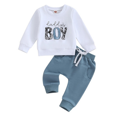 Ocazional Nou Bebeluși Băieți Ținute cu mânecă lungă Haine Moda scrisori Imprimare Hanorac Topuri Pantaloni elastici Costum pentru îmbrăcăminte de toamnă pentru bebeluși