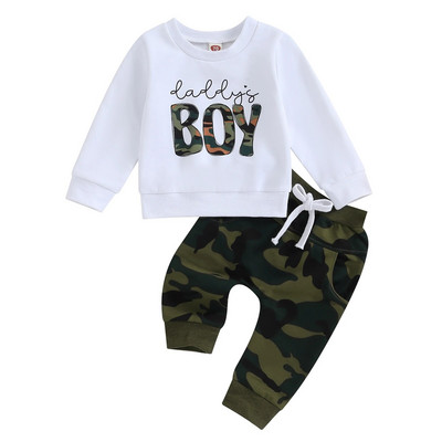 Ocazional Nou Bebeluși Băieți Ținute cu mânecă lungă Haine Moda scrisori Imprimare Hanorac Topuri Pantaloni elastici Costum pentru îmbrăcăminte de toamnă pentru bebeluși