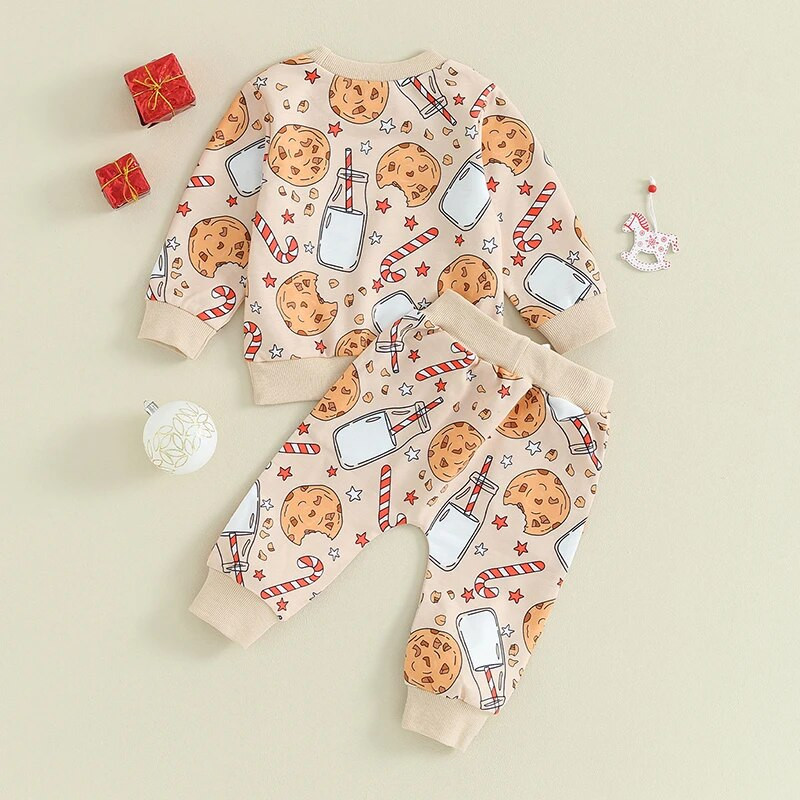 2023-09-04 Lioraitiin 0-3Y Toddler Kid Meitenes Ziemassvētku apģērbi Cepumi Cane ar garām piedurknēm Džemperis Elastīgs Bikses Komplekts Bērnu Apģērbs