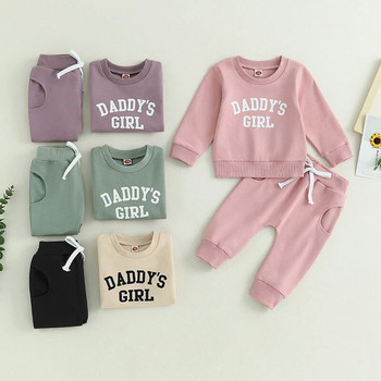Комплекти дрехи за новородени момичета Есенни комплекти дрехи за малки деца Момчета Суичъри с дълъг ръкав с щампа на букви Панталони 2 бр. Бебешки костюми