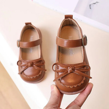 Toddler Kids Mary Janes Cute Spring Pure Color Sweet Παιδικό Δερμάτινο παπούτσι με στρογγυλά δάχτυλα Boeknot βολάν 21-30 Chic girl\'s shoes