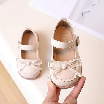 Toddler Kids Mary Janes Cute Spring Pure Color Sweet Παιδικό Δερμάτινο παπούτσι με στρογγυλά δάχτυλα Boeknot βολάν 21-30 Chic girl\'s shoes