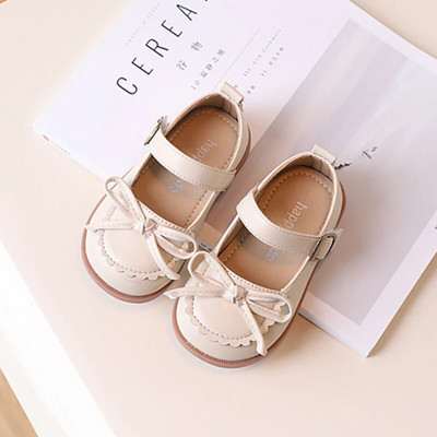 Toddler Kids Mary Janes Jauki pavasara tīras krāsas saldie bērnu ādas apavi, apaļi purngals Boeknot volāni 21-30 eleganti meiteņu apavi