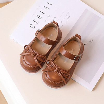 Toddler Kids Mary Janes Jauki pavasara tīras krāsas saldie bērnu ādas apavi, apaļi purngals Boeknot volāni 21-30 eleganti meiteņu apavi