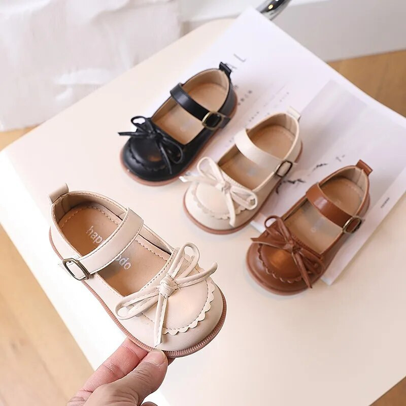 Toddler Kids Mary Janes Jauki pavasara tīras krāsas saldie bērnu ādas apavi, apaļi purngals Boeknot volāni 21-30 eleganti meiteņu apavi