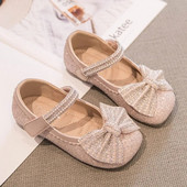 Meiteņu Bling ādas apavi ar fliteriem audumu Mary Janes bērniem, plakanie loki kāzu apavi bērniem princešu deju kleitu apavi 420L