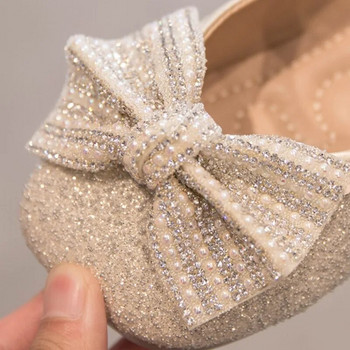 Кожени обувки Bling за момичета Плат с пайети Mary Janes за деца Сватбени обувки с плоски обувки с лък Детски обувки за танцова рокля на принцеса 420L