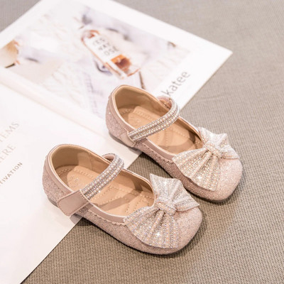 Meiteņu Bling ādas apavi ar fliteriem audumu Mary Janes bērniem, plakanie loki kāzu apavi bērniem princešu deju kleitu apavi 420L