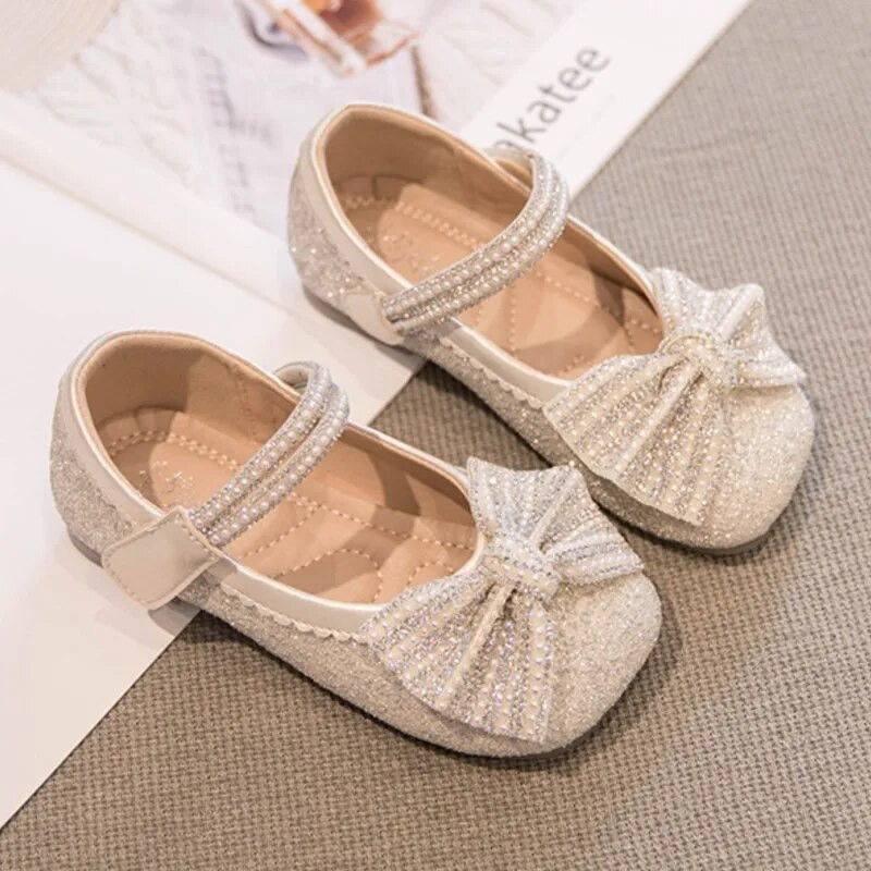 Meiteņu Bling ādas apavi ar fliteriem audumu Mary Janes bērniem, plakanie loki kāzu apavi bērniem princešu deju kleitu apavi 420L