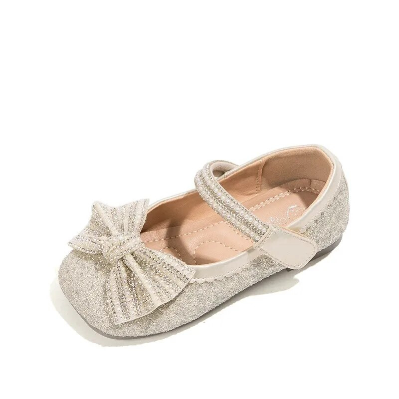 Meiteņu Bling ādas apavi ar fliteriem audumu Mary Janes bērniem, plakanie loki kāzu apavi bērniem princešu deju kleitu apavi 420L
