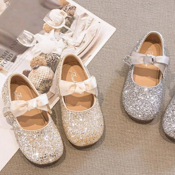 Сватбени обувки за момичета Сребърен блясък Mary Janes Златни обувки за принцеса с пайети Детски равни обувки Деца Бебешко танцово шоу Парти 418L