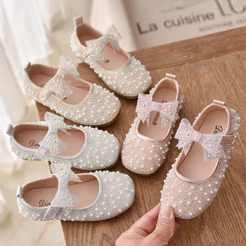 2023 нови обувки за принцеса за момичета Детски модни панделки с пайети от кристали Детски обувки за парти за момичета Студентски плоски кожени обувки