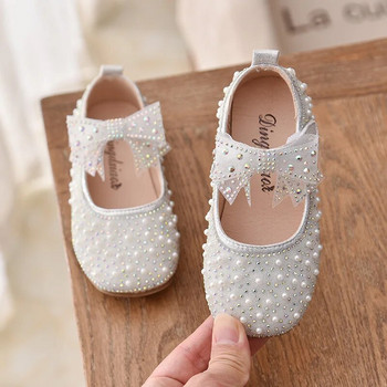 2023 New Girl\'s Princess Shoes Παιδική μόδα Φιόγκος στρας παγιέτες Παιδικά παπούτσια Baby girls Party Φοιτητικά επίπεδα δερμάτινα παπούτσια