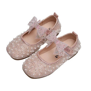 2023 нови обувки за принцеса за момичета Детски модни панделки с пайети от кристали Детски обувки за парти за момичета Студентски плоски кожени обувки