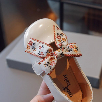 Обувки за принцеса за момиче, лента с цветя, лакирана кожа, сладки детски мокасини, калъфка, пръсти, елегантни 23-34, плитки детски обувки, пролет
