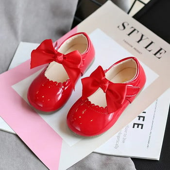 Обувки за момичета за малки деца Детски равни обувки от PU лачена кожа Детски обувки за рокля Мека сладка принцеса Сладка с папийонка с възел на пеперуда Ново