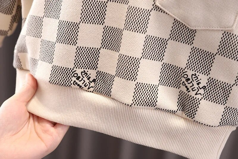 Mazuļu zēnu dizaineru apģērbi Pavasara rudens rūtaini nolaižami apkakles T-krekli Topi un bikses Zēnu sporta tērpi Ziemassvētku tērps bērniem