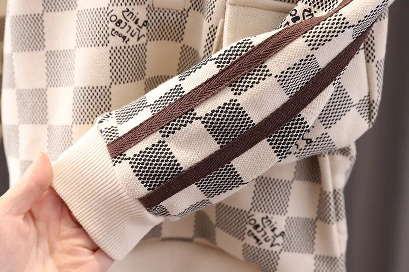 Mazuļu zēnu dizaineru apģērbi Pavasara rudens rūtaini nolaižami apkakles T-krekli Topi un bikses Zēnu sporta tērpi Ziemassvētku tērps bērniem