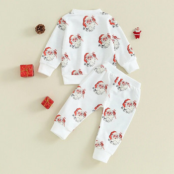 2023-08-24 Lioraitiin 0-3Y Прохождащо бебе момиче Коледно облекло с дълъг ръкав Дядо Коледа Суичър Горни комплекти панталони Бебешки есенни дрехи