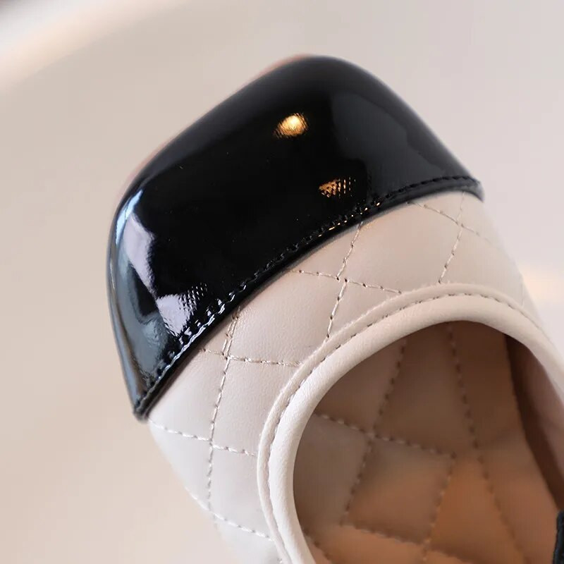 Princeses kurpes mazām meitenēm Lentīti Bowknot Chic Children Mary Janes Melns Bēšs Kvadrātveida purngals Eleganti 21-30 Rudens bērnu dzīvokļi