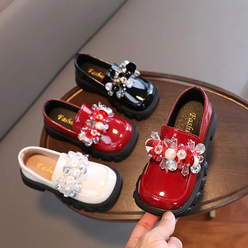 Есенни мокасини за момичета Платформа с кристални мъниста Красиви детски кожени обувки Три цвята 23-36 Детски обувки с квадратни пръсти
