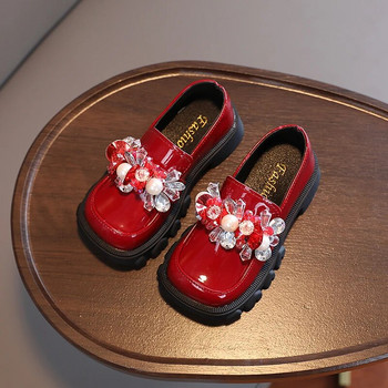 Есенни мокасини за момичета Платформа с кристални мъниста Красиви детски кожени обувки Три цвята 23-36 Детски обувки с квадратни пръсти
