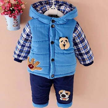 Νέο 2023 σετ χειμωνιάτικων ρούχων για μωρά αγόρια ζεστό σακάκι+παντελόνι μακρυμάνικο παλτό kis σετ ρούχων μόδα ρούχα 0-4 ετών