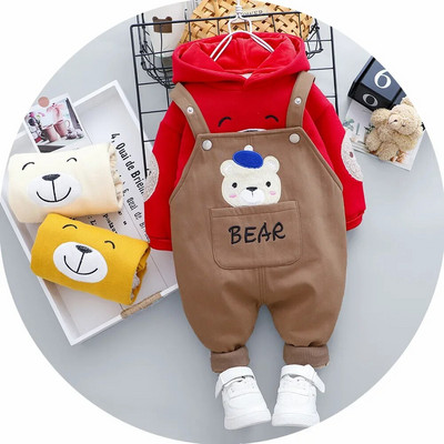 Zēniem Zēniem Meiteņu Apģērbi Rudens Ziemas Bērnu Uzvalks Karikatūra Lāču Džemperis + Plus Samta Siltas Velveta bikses Mazuļu Divdaļīgs Uzvalks