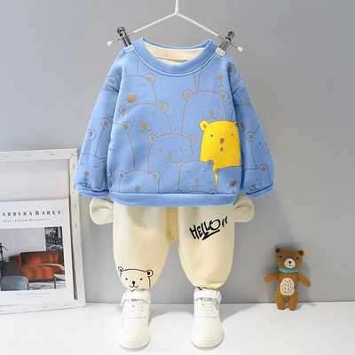 Zēniem Zēniem Meiteņu Apģērbi Rudens Ziemas Bērnu Uzvalks Karikatūra Lāču Džemperis + Plus Samta Siltas Velveta bikses Mazuļu Divdaļīgs Uzvalks