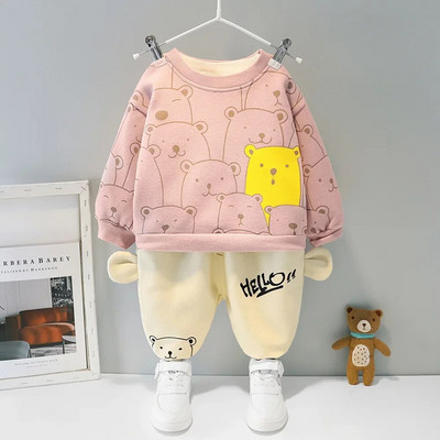 Zēniem Zēniem Meiteņu Apģērbi Rudens Ziemas Bērnu Uzvalks Karikatūra Lāču Džemperis + Plus Samta Siltas Velveta bikses Mazuļu Divdaļīgs Uzvalks