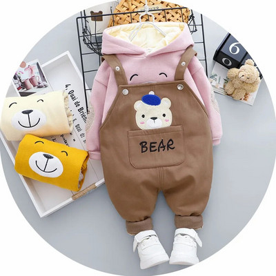 Zēniem Zēniem Meiteņu Apģērbi Rudens Ziemas Bērnu Uzvalks Karikatūra Lāču Džemperis + Plus Samta Siltas Velveta bikses Mazuļu Divdaļīgs Uzvalks