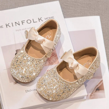 Сватбени обувки за момичета Сребърен блясък Mary Janes Златни обувки за принцеса с пайети Детски равни обувки Деца Бебешко танцово шоу Парти 418A