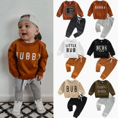 Set de haine de toamnă iarnă pentru bebeluși băieți 0-3 ani pentru copii, cu mânecă lungă, imprimeu cu litere, pulover, tricou, hanorac, pantaloni, ținute casual pentru copii mici