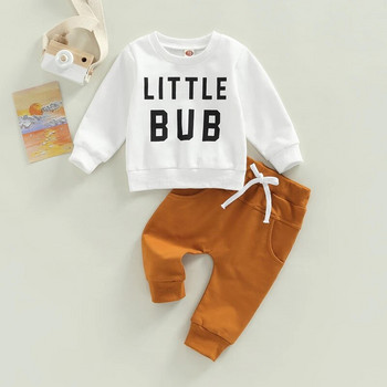 0-3 години Есенно-зимен комплект дрехи за бебета и момчета Детски пуловер с дълъг ръкав с щампа на букви Горнища Суичър Панталони Ежедневни екипи за малки деца