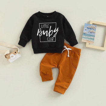 0-3 години Есенно-зимен комплект дрехи за бебета и момчета Детски пуловер с дълъг ръкав с щампа на букви Горнища Суичър Панталони Ежедневни екипи за малки деца