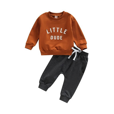 Set de haine de toamnă iarnă pentru bebeluși băieți 0-3 ani pentru copii, cu mânecă lungă, imprimeu cu litere, pulover, tricou, hanorac, pantaloni, ținute casual pentru copii mici