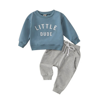 Set de haine de toamnă iarnă pentru bebeluși băieți 0-3 ani pentru copii, cu mânecă lungă, imprimeu cu litere, pulover, tricou, hanorac, pantaloni, ținute casual pentru copii mici