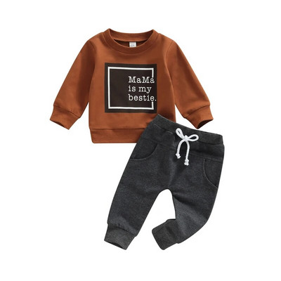 Set de haine de toamnă iarnă pentru bebeluși băieți 0-3 ani pentru copii, cu mânecă lungă, imprimeu cu litere, pulover, tricou, hanorac, pantaloni, ținute casual pentru copii mici