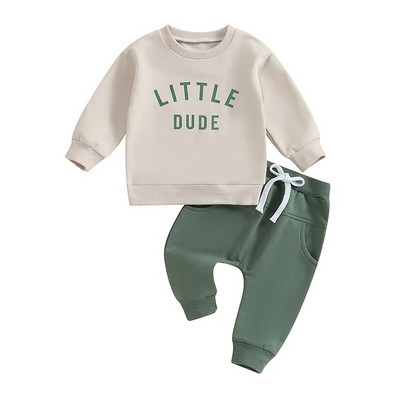 Set de haine de toamnă iarnă pentru bebeluși băieți 0-3 ani pentru copii, cu mânecă lungă, imprimeu cu litere, pulover, tricou, hanorac, pantaloni, ținute casual pentru copii mici