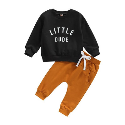 Set de haine de toamnă iarnă pentru bebeluși băieți 0-3 ani pentru copii, cu mânecă lungă, imprimeu cu litere, pulover, tricou, hanorac, pantaloni, ținute casual pentru copii mici