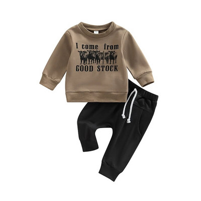 Set de haine de toamnă iarnă pentru bebeluși băieți 0-3 ani pentru copii, cu mânecă lungă, imprimeu cu litere, pulover, tricou, hanorac, pantaloni, ținute casual pentru copii mici