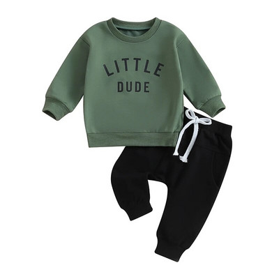 Set de haine de toamnă iarnă pentru bebeluși băieți 0-3 ani pentru copii, cu mânecă lungă, imprimeu cu litere, pulover, tricou, hanorac, pantaloni, ținute casual pentru copii mici